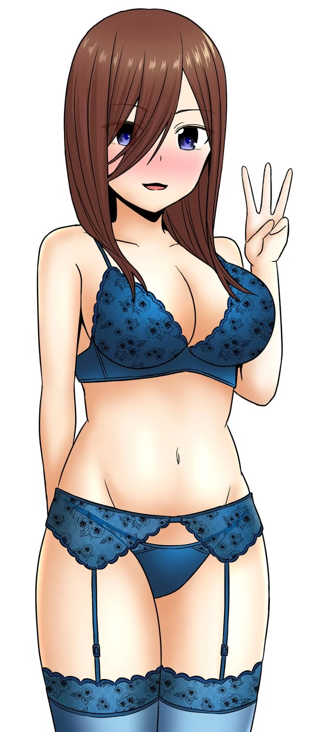 Miku Nakano Blushing In Her Blue Lingerie Quintessential Quintuplets