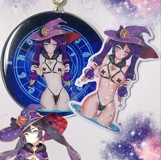 Lewd Mona keychains and stickers made by me