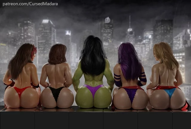 I want to anally fuck the whores (Scarlet Witch, Black Widow, She-Hulk, Psylocke and Captain Marvel) with their thongs on and I cum inside them all [CursedMadara]