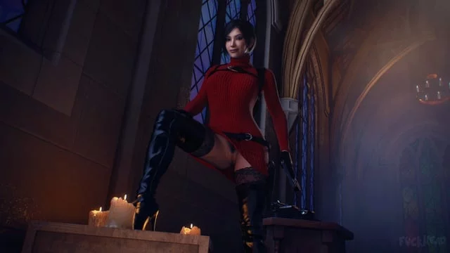Ada Wong - wearing no underwear underneath her red sweater dress (FUCKHEAD) [Resident Evil]