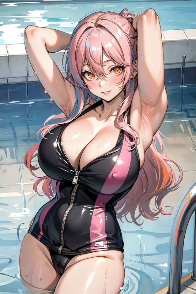 Black/Pink Zipper Swimsuit