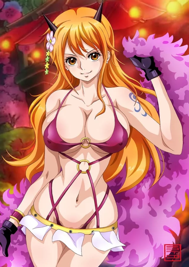 (Nami) in her Beast Pirate look is such a perfect slutty outfit for that body of hers. She can dominate with those gloves and her sultry confidence as she grinds with those wide hips, or she can completely submit and let you grab her hair or play with those her huge tits. Options, options, options.