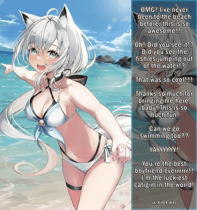 Taking your girlfriend to the beach for the first time! [Catgirl][SUPER Wholesome][GFE][Hand holding][Excited][Swimsuit]