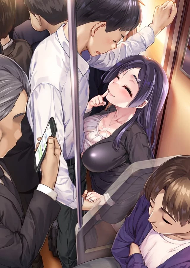 Using her breasts on the train