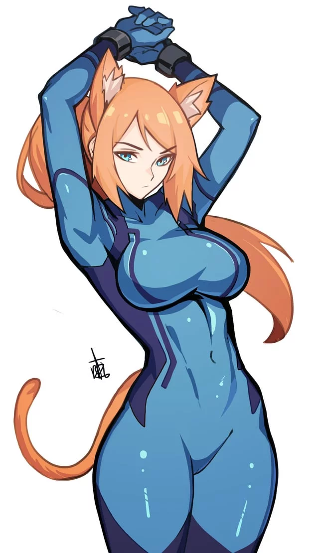 Catgirl streching in a tight suit