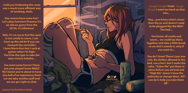Vidya, Smoking and Chilling with your Bestie [Wholesome][Smoking][Hotbox][Videogames][Friends to Lovers][Implied Sex][Artist: Ashleyloob]
