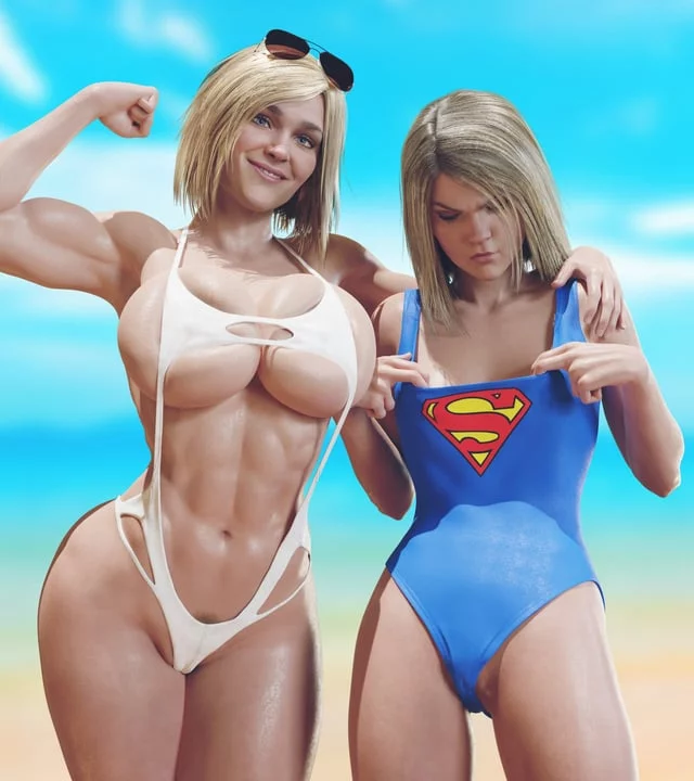 Power Girl and Supergirl hanging out at the beach (Batesz) [DC]