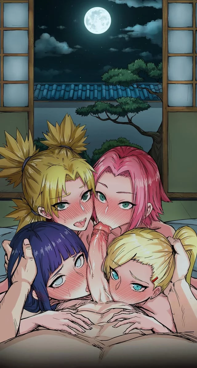 (Temari, Ino, Sakura and Hinata) are doing a good job sucking a cock