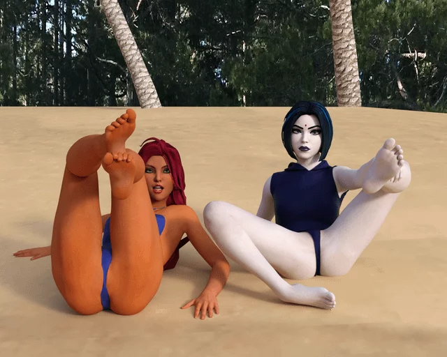 [Teen Titans] (Raven) and (Starfire) Soles on a Tropical Beach