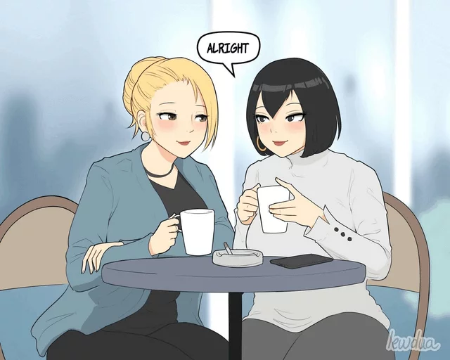 Iris and Morgan having coffee
