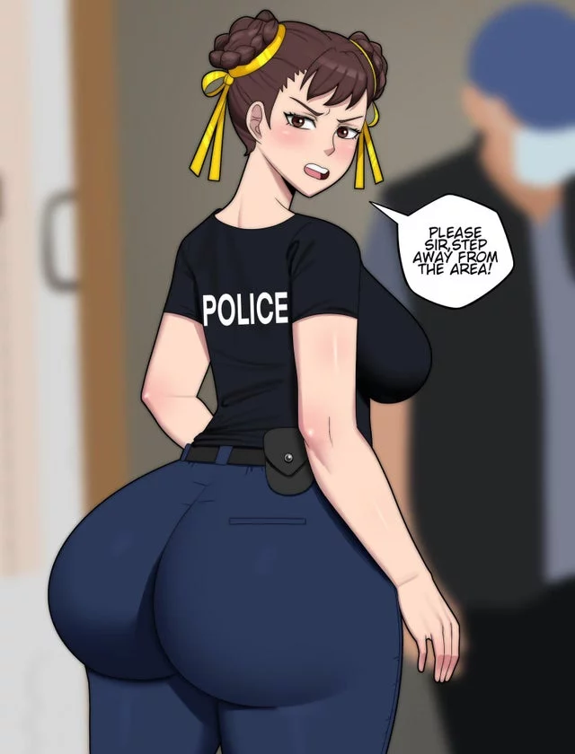 Officer Chun-Li brandishing her weapon