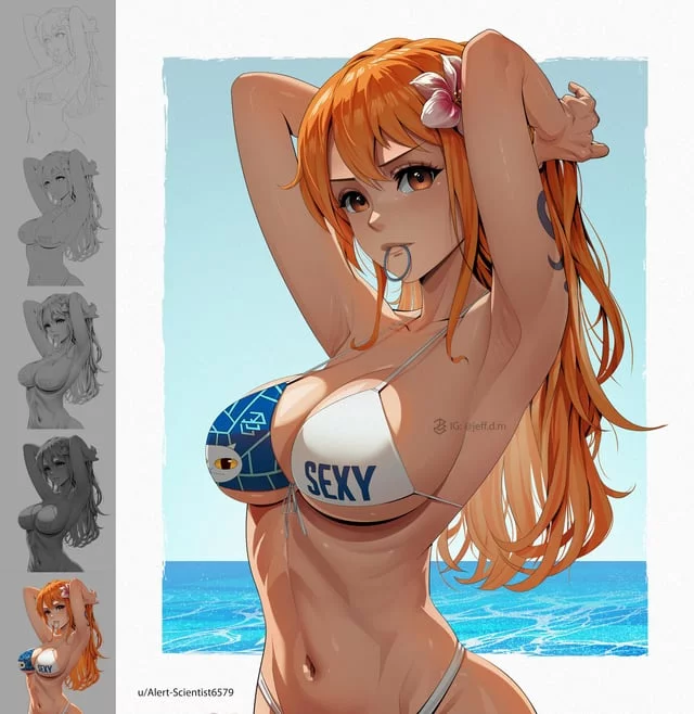 Nami in the beach with her OP film gold outfit (jeff.d.m) [One Piece]