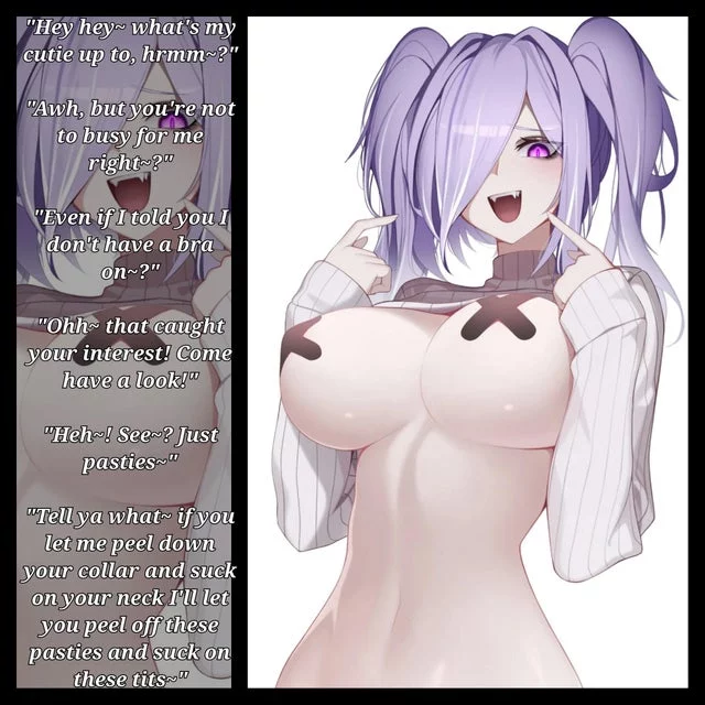 A drink for each of you~ [Vampire] [Flirty] [Implied Bloodplay] [Implied Lactation] [Breast sucking]
