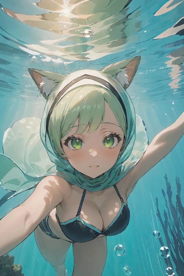 Hijab Catgirl Under Water