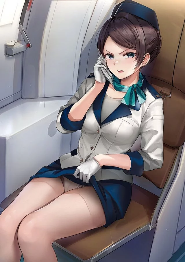 Flight Attendant Showing Her Panties While Being Disgusted [Original]