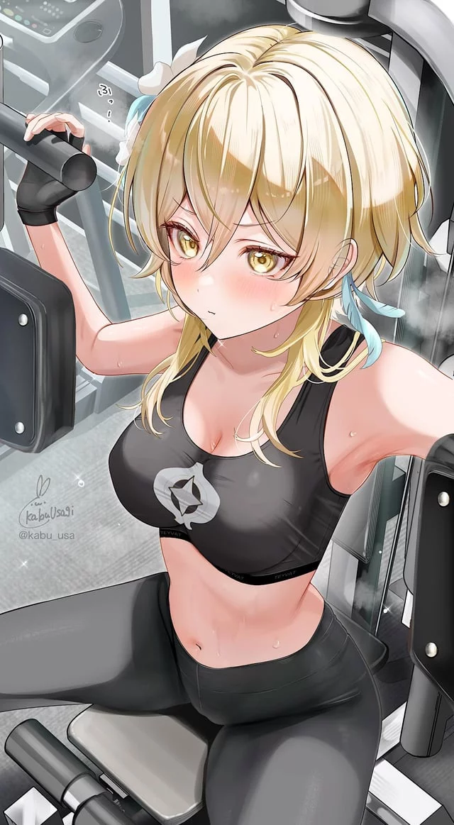 Lumine working out (By カブウサギ)