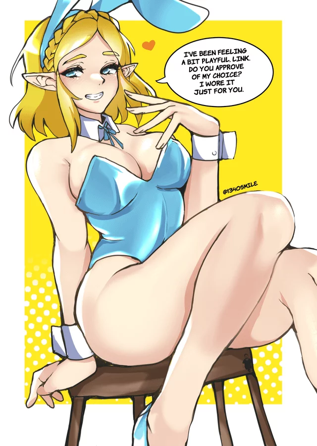 Zelda wearing a bunny outfit to show off her thick body to Link