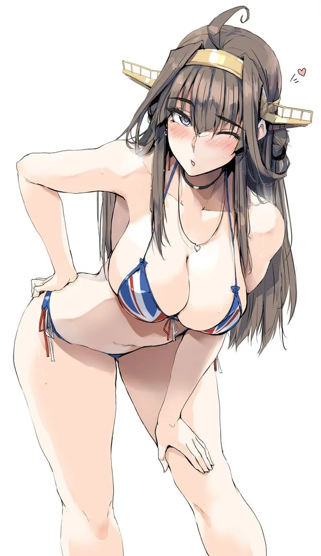 Kongou in a Union Jack bikini Zekkyon KanColle free hentai  