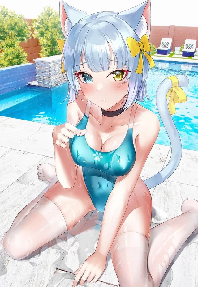 Cat Girl Blushing Swimmer (Shirosaba) [Original]