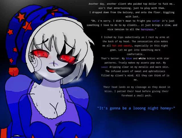 Moony takes a liking to her new client.. [Five Nights at Freddy's] [FNaF] [Gender Nuetral] [Aphrodisiacs] [Sweat] [This is my first caption] [Fandom] [Femdom] [Mind Numb]