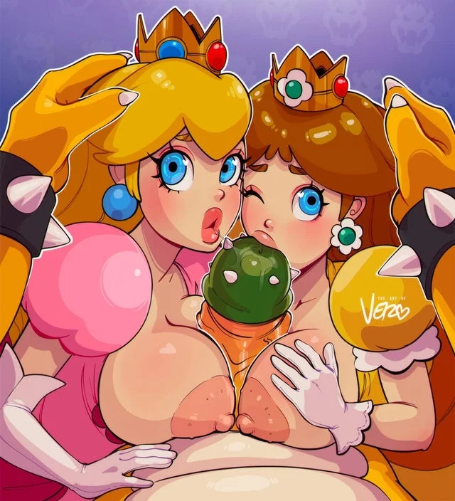Princess Peach, Daisy royal double tit fuck and blow job (Vero)