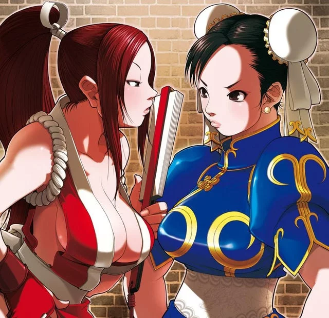 I love this pic, Mai and Chun Li are so Hot in this image, Their huge beautiful busty tits😍🤤. I get so Hard staring at them. They also look like they are about to kiss, This pic is so Fucking Hot 😍. (Capcom vs Snk)