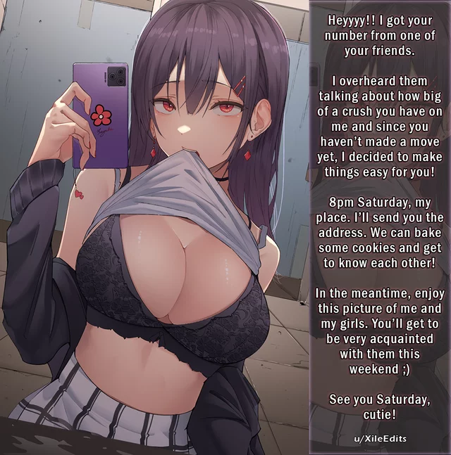 Your crush sends you a text! [Gender Neutral POV][Selfie][Text Message][Cleavage][Implied Date]