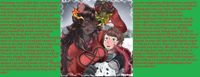 Dominant hellhound takes you away on Christmas [Christmas] [monster girl] [wholesome] [no sex] [made in haste seriously it’s 11:58 PM]