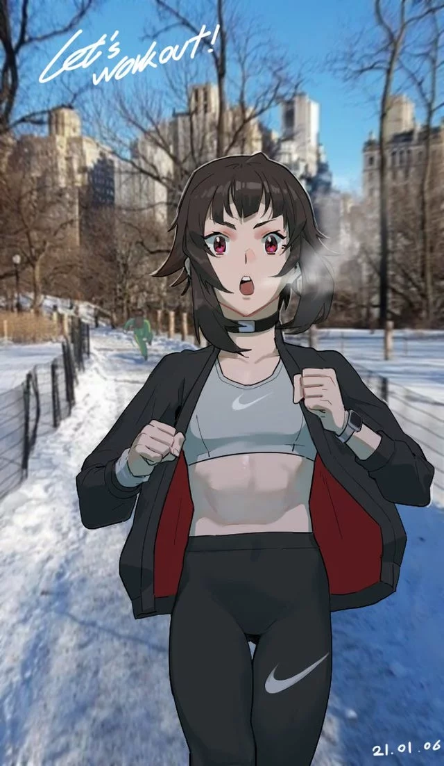 Megumin jogging on a cold day (By HONG DOO) [KonoSuba]