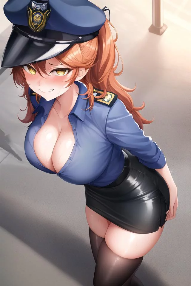 “Sorry to say I am putting you under arrest… However, I have to conduct a pat down, first. Do you have anything on you that can poke me, stick me or fuck me?~” - (Would love to be a slutty, corrupt Cop who fucks Criminals in return for letting them be free~)