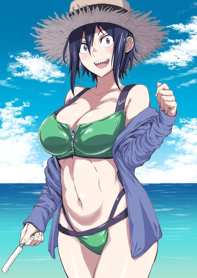 Hitomi in a green bikini [Hitomi-chan wa Hito Mishiri]