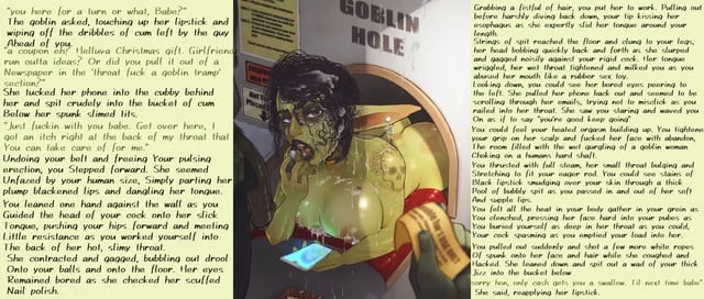 a visit to the goblin throat whore [goblin] [nonhuman] [deepthroat] [throatfuck] [prostitute] [glory hole] [goblin girl] [bored and ignored]