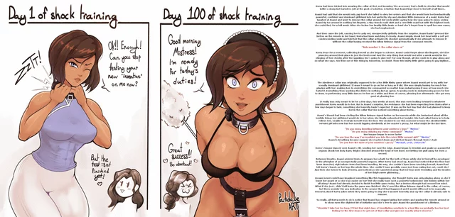 Bratty Avatar Korra gets trained by Asami into obedient servant with shock collar training [femdom][shock collar][training][F/F][Artist: parkdale]