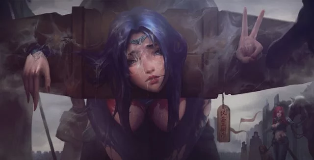 Irelia in a pillory (Ying) [League of Legends]