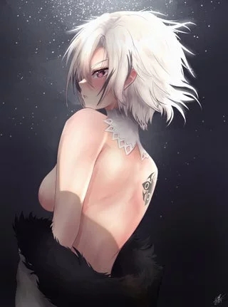 back tattoo and side boob