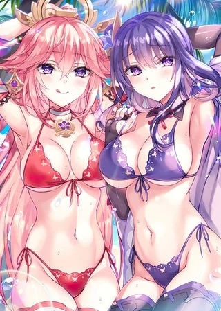Raiden and Yae in bikini (紅音色＠日曜東Ｅ-06)