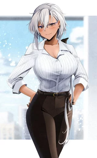 So you're our new hire? They sure know how to pick cuties these days. Come on, let's get you a desk and lay down some basic info. If ya need anything go ahead and ask. I don't bite - unless you want me to~ (I wanna be a hot, flirtatious office boss)
