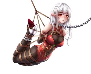 Suspended and chained elf girl.