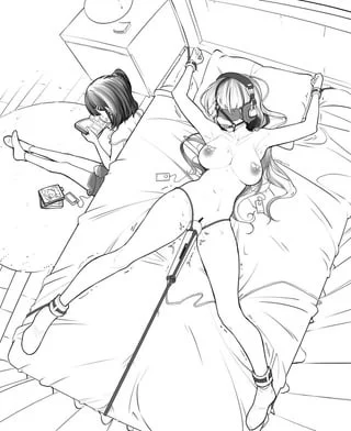 Oh, quit your moaning... you'll be untied in a hour or so... by then you'll be a complete mess~