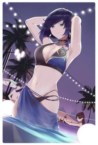 Yelan: Oh! Hi! I am just cooling off in the pool! Wanna Join?