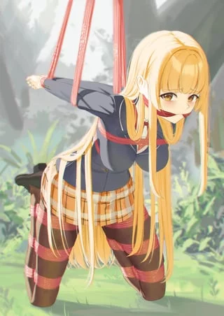 *you take your regular walk in the woods and you notice something in a hidden clearing, you walk up and see that its your crush! helplessly tied and left by her freinds. she squirms and blushes at the sight of you*
