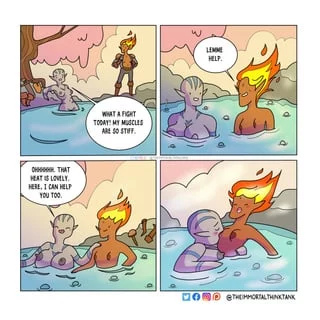 (Comic) A Genasi and a Goliath ‘unwinding’ in some hot springs. (The Immortal Think Tank) [Dungeons and Dragons]