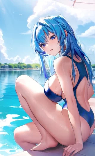 Helm immense in swimsuit during outdoors (pinkmill4545) [Nikke]