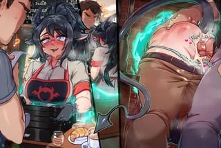 H-hi, w-what can I g-get you for you~ mmm~ (I want to be a cute monster girl who can make portals and loves getting fucked in secret by the manager)