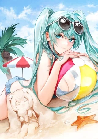 Hatsune Miku: I love the beach! Ahhh, Let's swim!