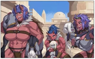 You're screaming now, but you'll be eagerly licking the sweat from our bodies by nightfall. Little cuties like you can never resist ogre pheromones for very long.