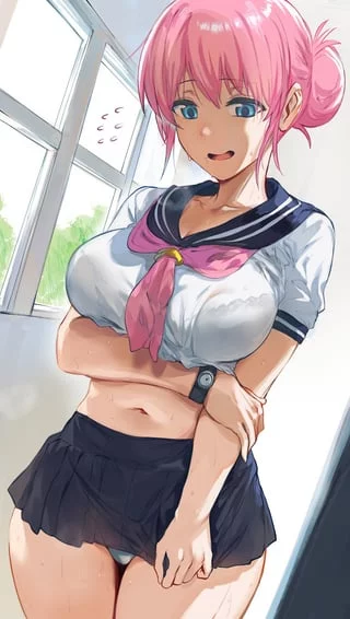 Michiyo-san wearing school uniform