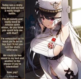 The commander had a stressful day and needs you to help her relieve the stress! [Sideboob][Top][Sweaty][Big tits][Implied Shower Sex]