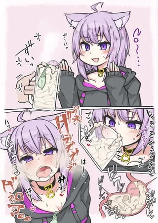 "Tastes good... But i'm filled up now~"
