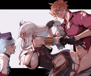 P-Please not in front of him...don't watch, sweetheart, just c-close your eyes...I'm sorry...